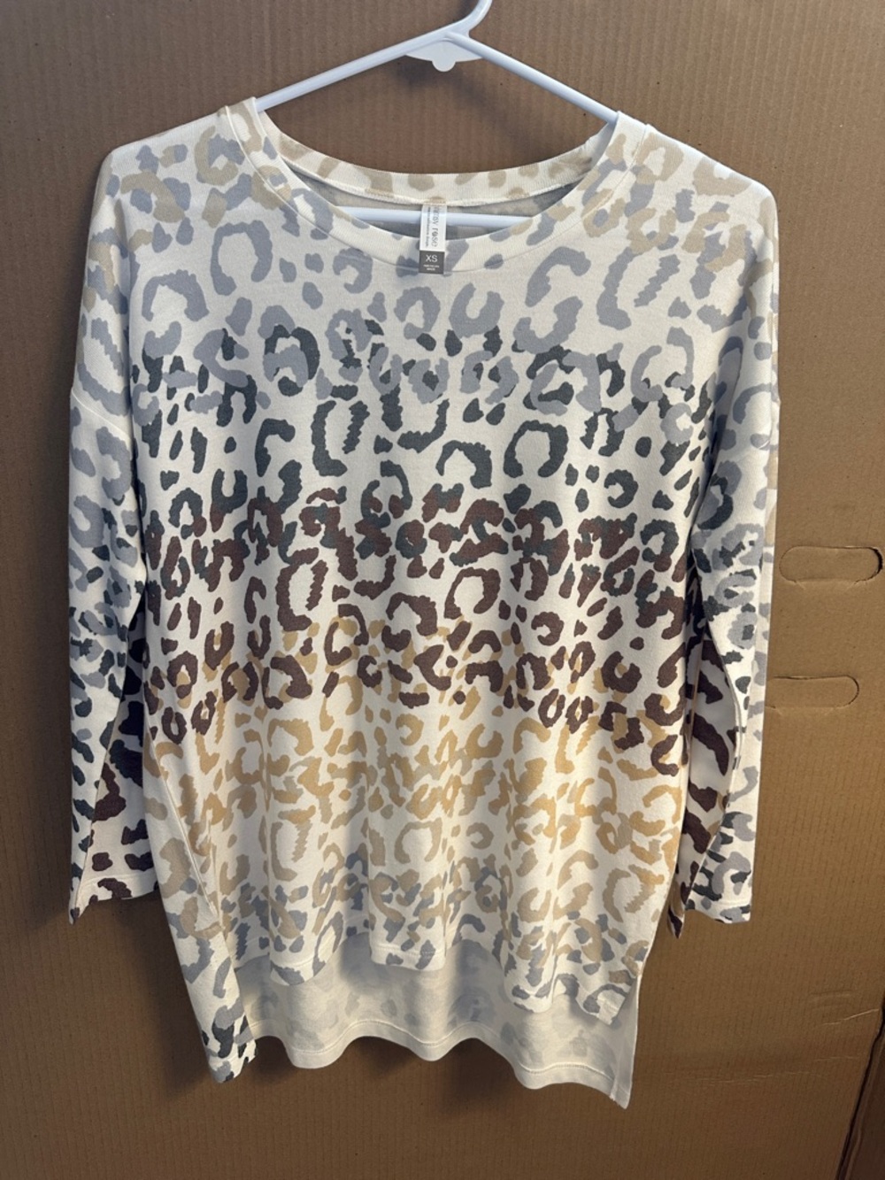 Neutral Leopard Print Long Sleeve Top - Cream/Tan/Gray